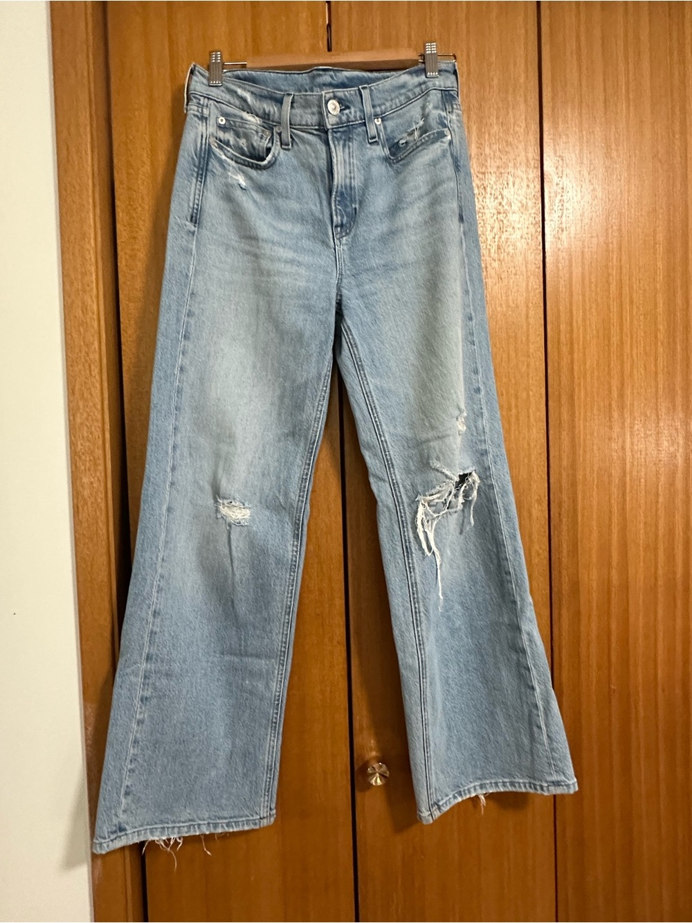AYR Light Blue Distressed Wide-Leg Jeans